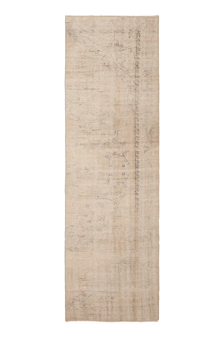 Vintage Manisa Turkish Runner Rug 3x9 ft — Beige Distressed