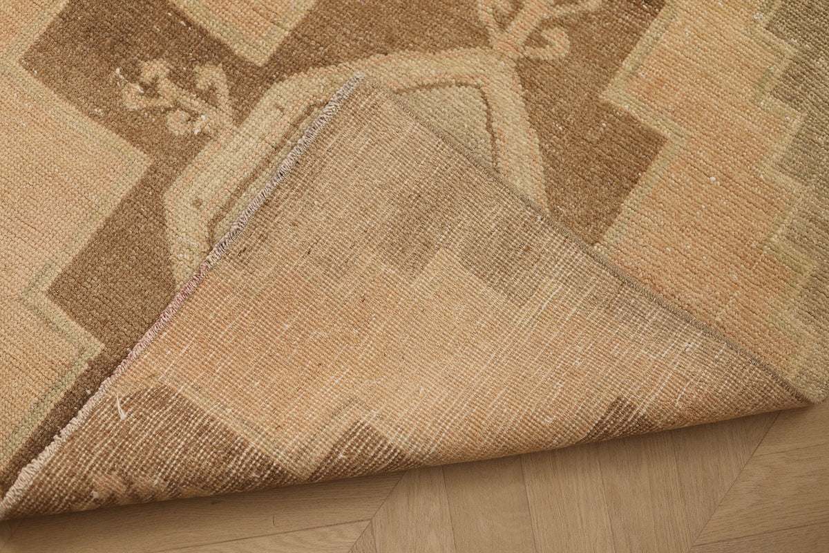 Vintage Malatya Turkish Runner Rug 3x10 ft — Beige & Brown Geometric