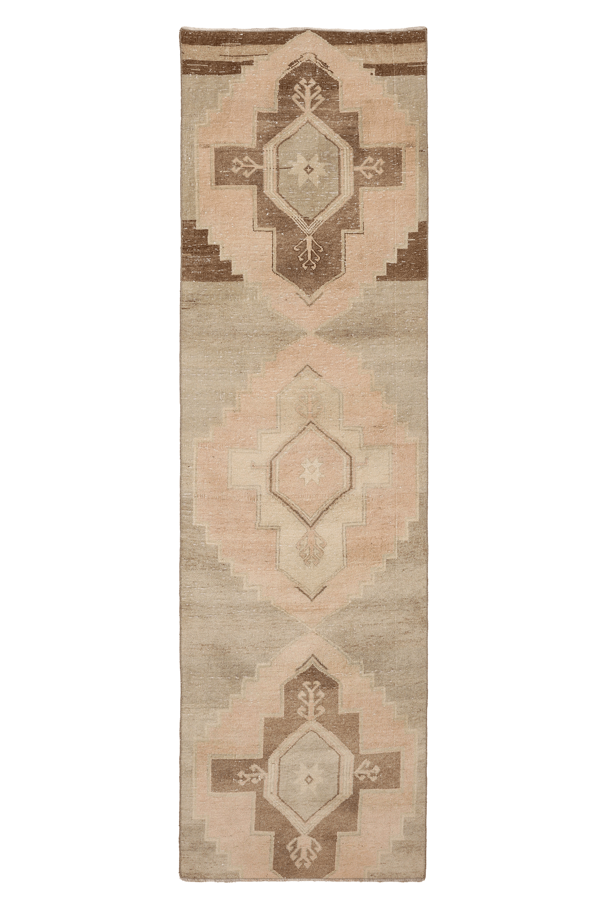 Vintage Malatya Turkish Runner Rug 3x10 ft — Beige & Brown Geometric