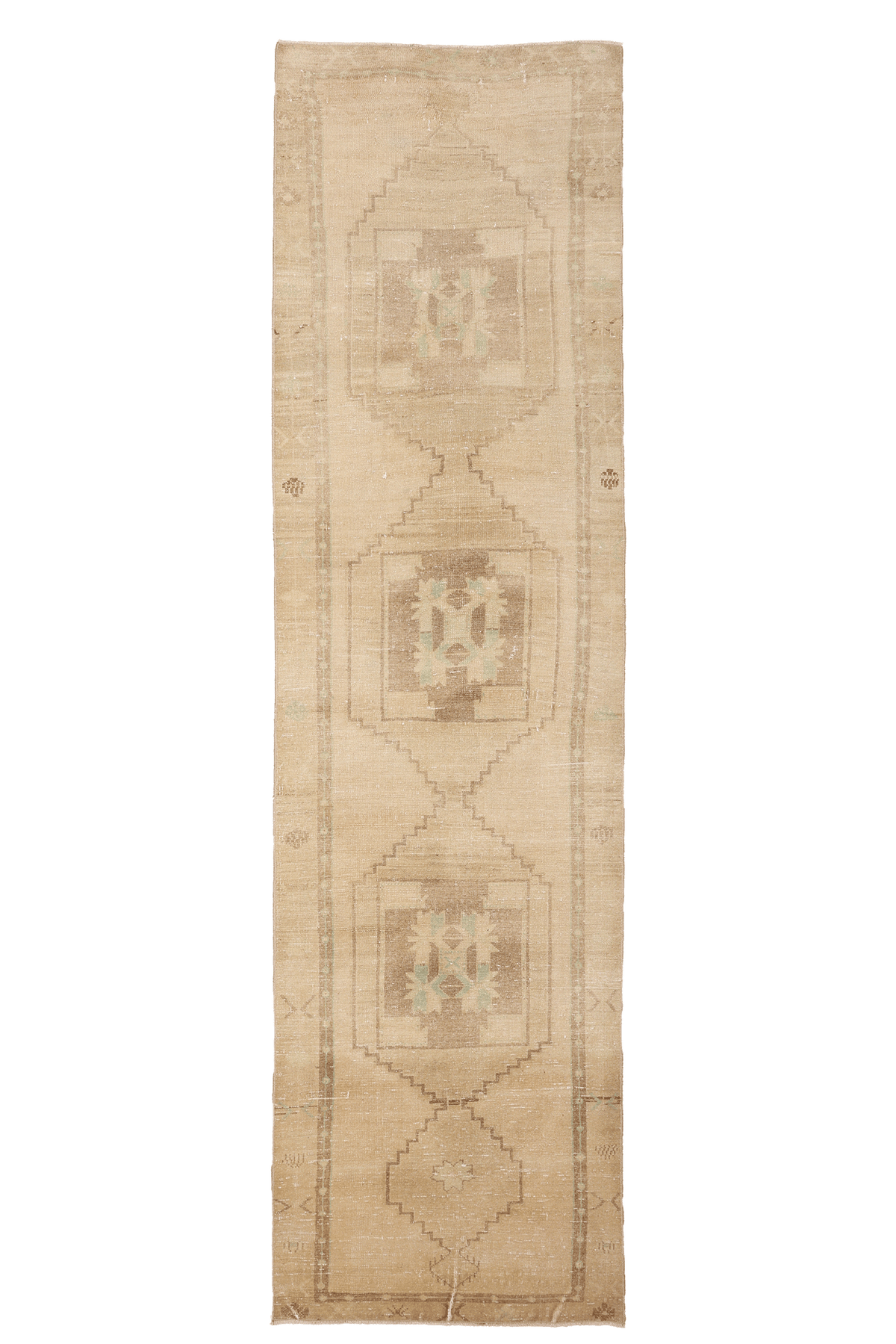 Vintage Malatya Turkish Runner Rug 3x12 ft — Beige & Brown Geometric (No. 62960)