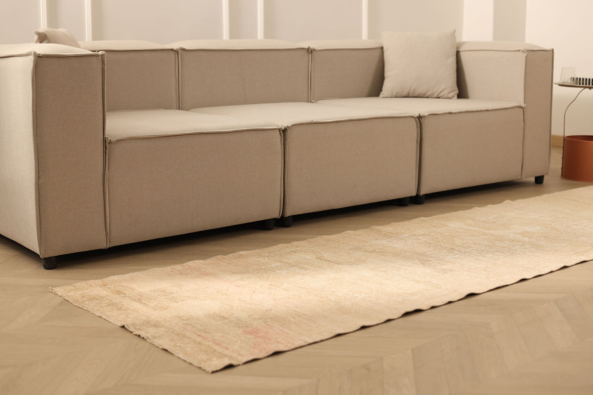 Vintage Malatya Turkish Runner Rug 2x9 ft — Beige Distressed