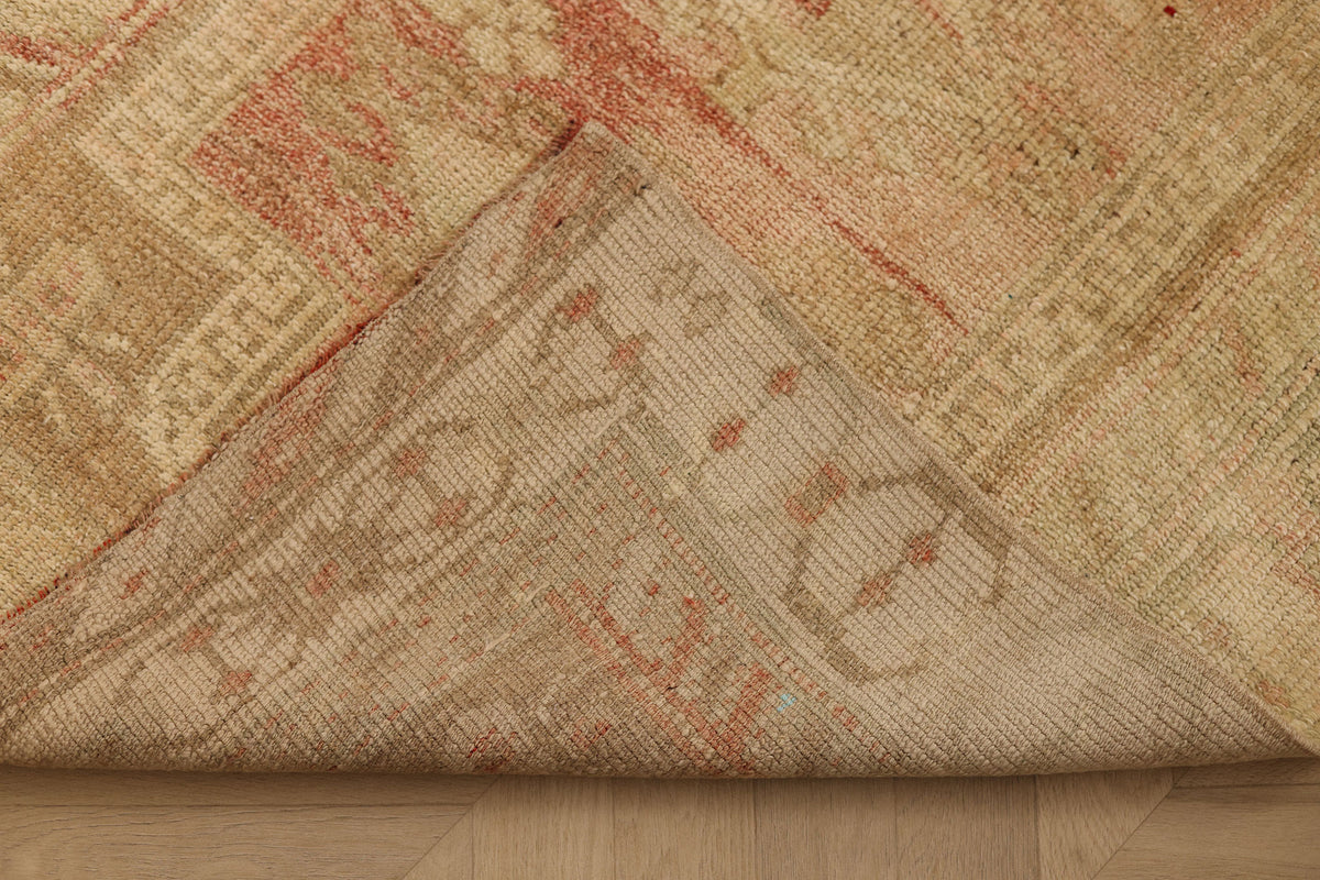Vintage Malatya Turkish Runner Rug 3x7 ft — Beige & Orange Geometric