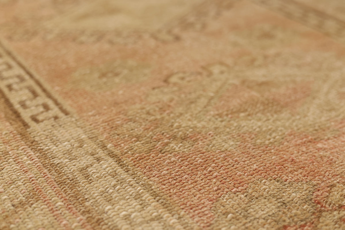 Vintage Malatya Turkish Runner Rug 3x7 ft — Beige & Orange Geometric