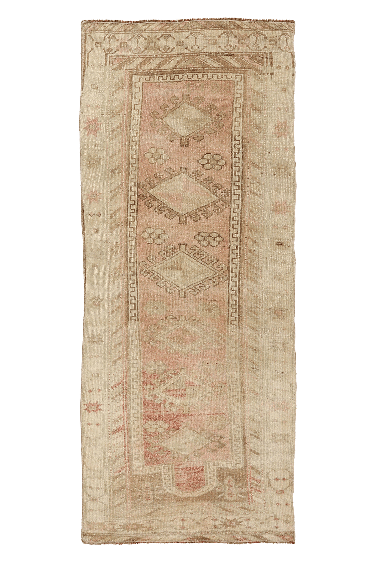 Vintage Malatya Turkish Runner Rug 3x7 ft — Beige & Orange Geometric