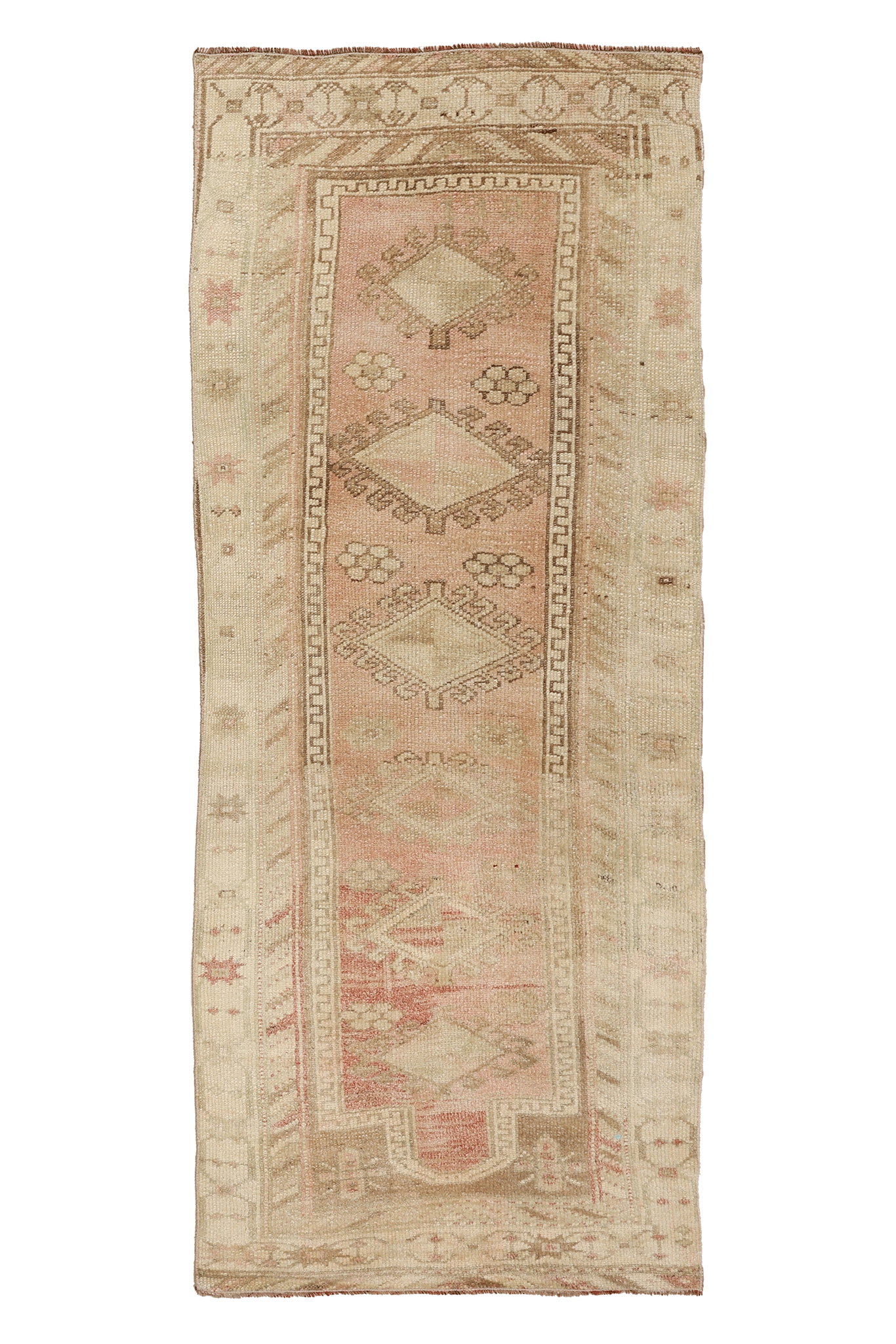Vintage Malatya Turkish Runner Rug 3x7 ft — Beige & Orange Geometric