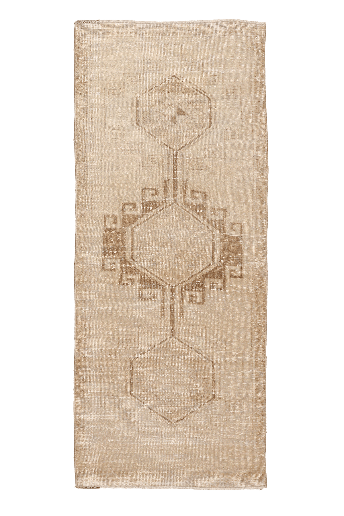Vintage Malatya Turkish Runner Rug 2x6 ft — Beige & Brown Geometric (No. 62966)