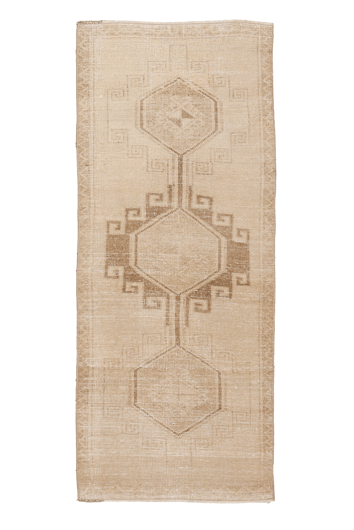 Vintage Malatya Turkish Runner Rug 2x6 ft — Beige & Brown Geometric (No. 62966)