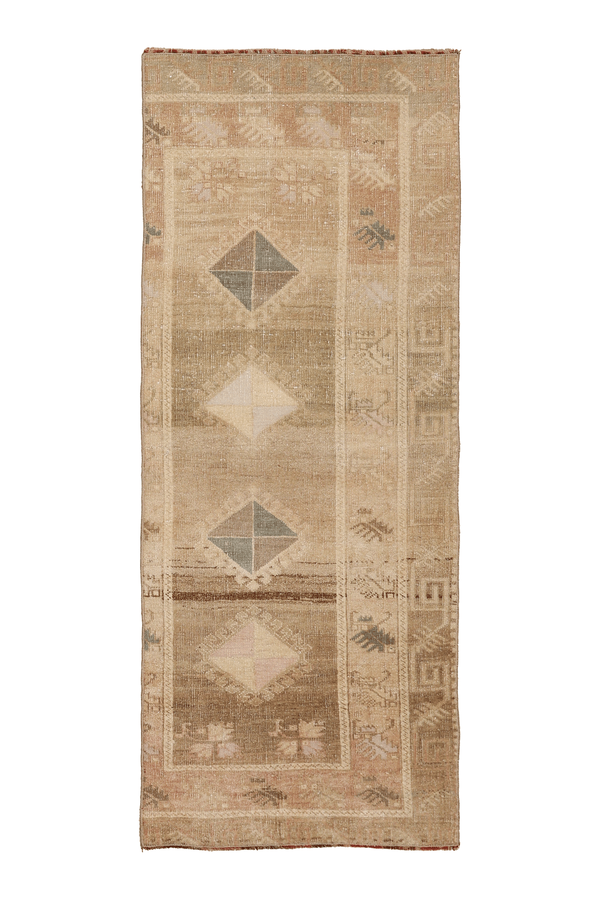 Vintage Malatya Turkish Runner Rug 2x5 ft — Beige Geometric