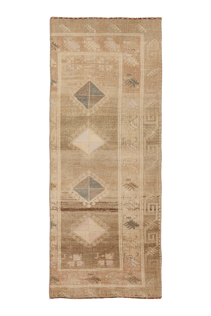 Vintage Malatya Turkish Runner Rug 2x5 ft — Beige Geometric