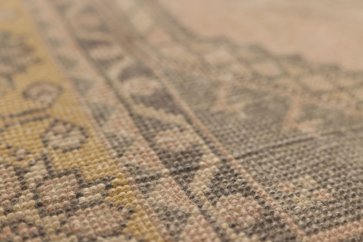 Vintage Kayseri Turkish Runner Rug 4x7 ft — Beige & Brown Geometric