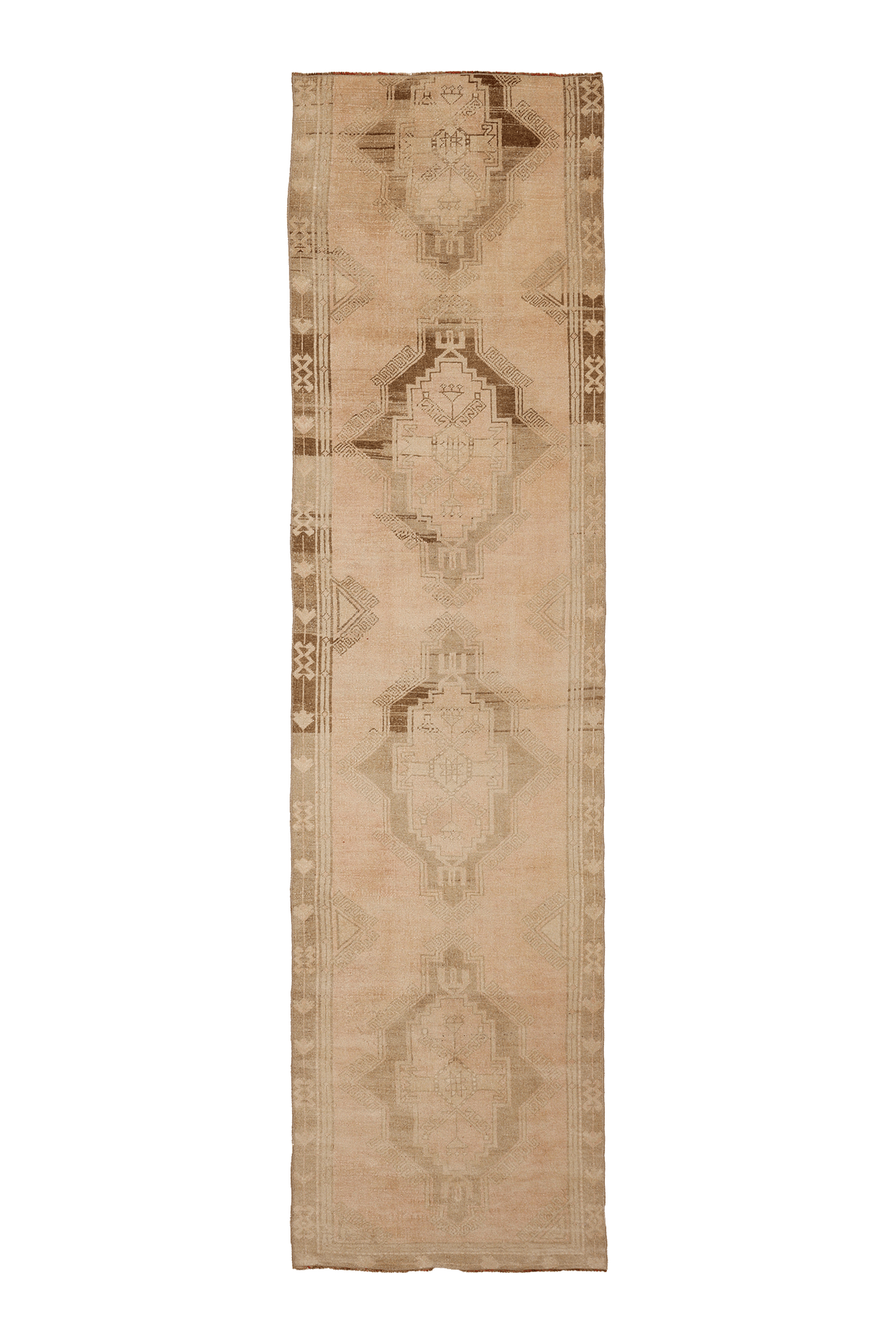Vintage Malatya Turkish Runner Rug 3x12 ft — Beige & Brown Geometric (No. 62971)