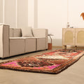 Vintage Southeastern Patchwork Runner Rug 4x13 ft — Brown & Red Geometric