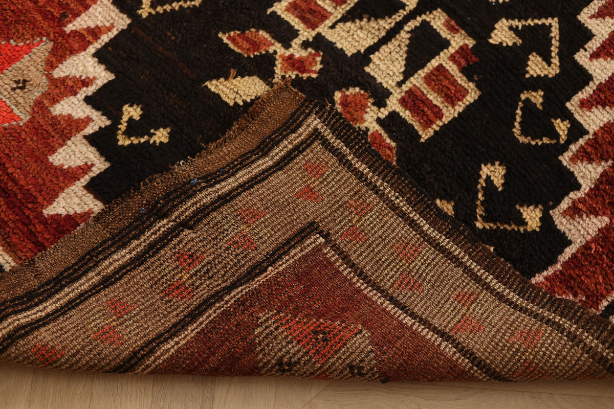 Vintage Southeastern Patchwork Runner Rug 4x13 ft — Brown & Red Geometric