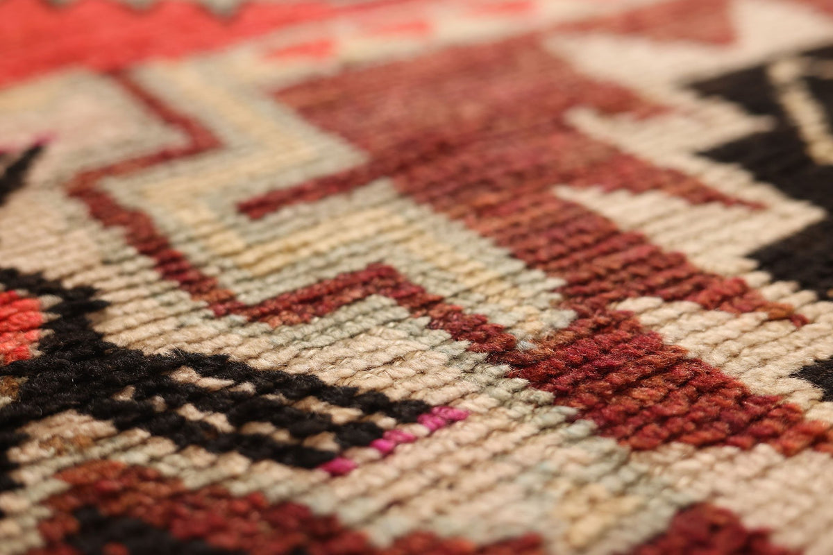 Vintage Southeastern Patchwork Runner Rug 4x13 ft — Brown & Red Geometric