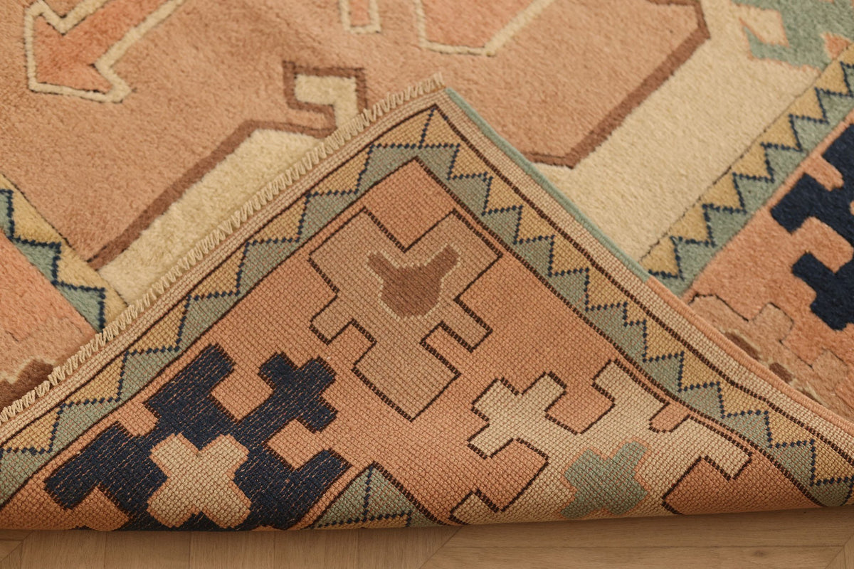 Vintage Niğde Turkish Area Rug 6x8 ft — Orange & Beige Geometric