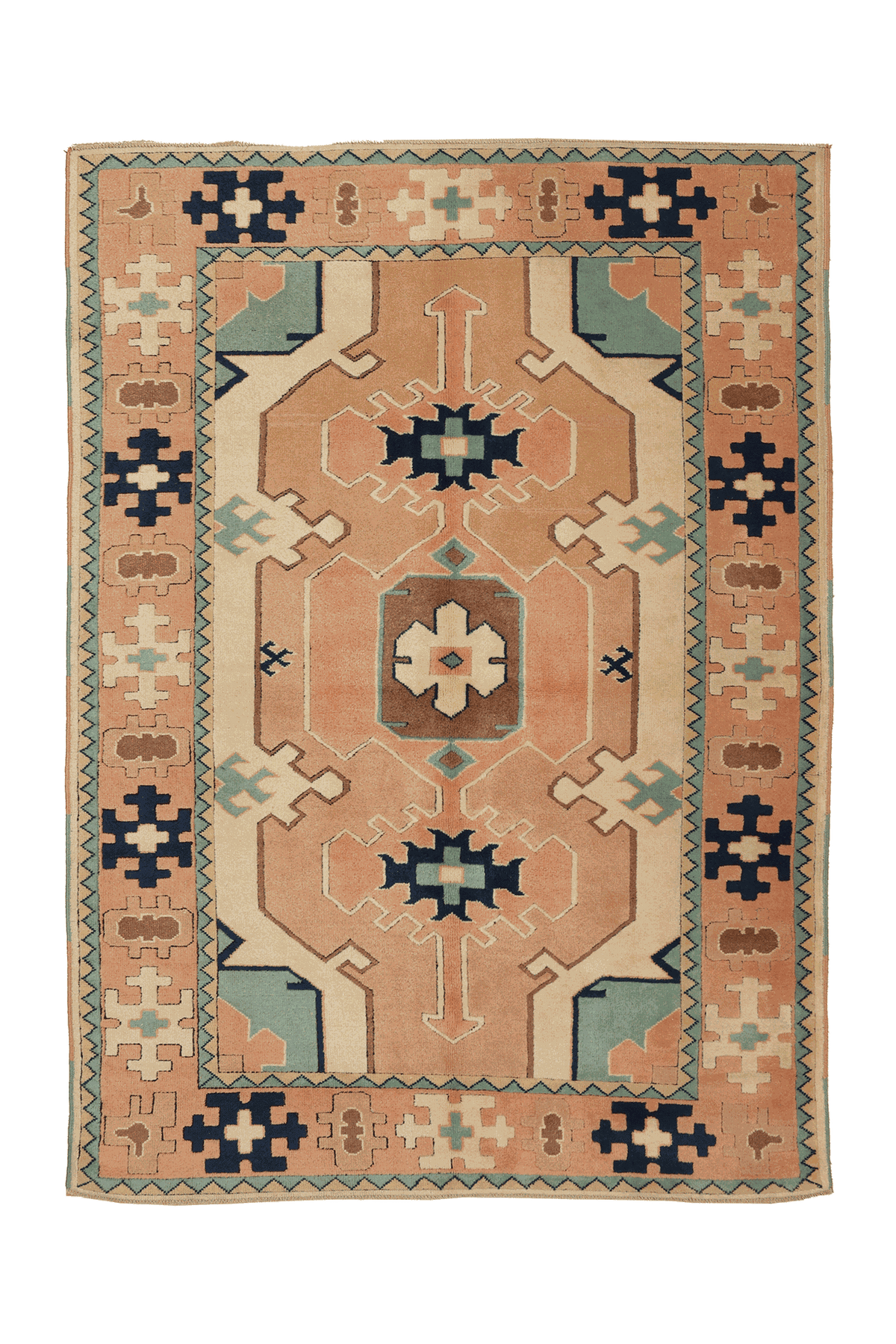 Vintage Niğde Turkish Area Rug 6x8 ft — Orange & Beige Geometric