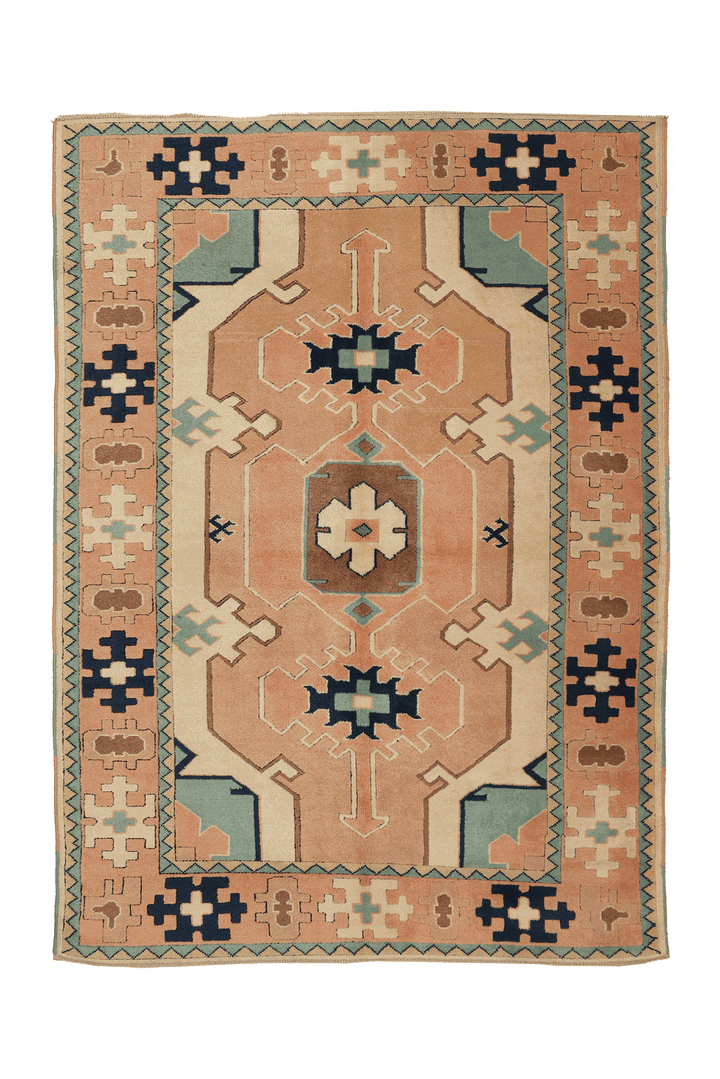 Vintage Niğde Turkish Area Rug 6x8 ft — Orange & Beige Geometric