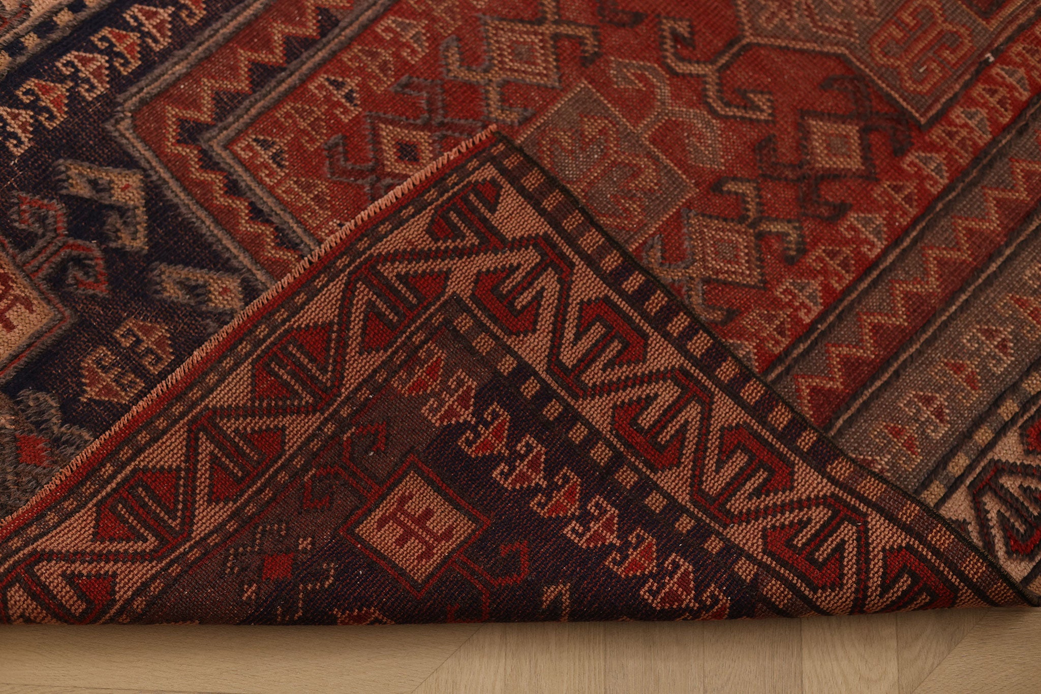 Vintage Malatya Turkish Area Rug 3x6 ft — Red & Gray Geometric