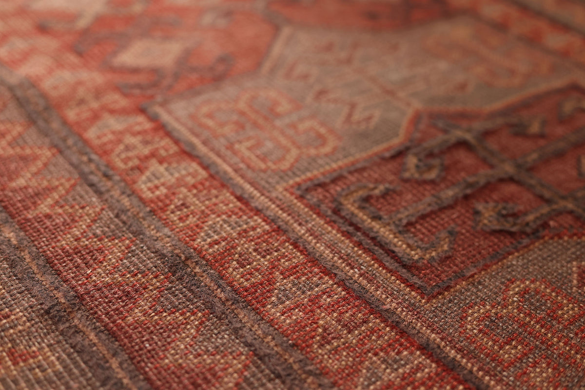Vintage Malatya Turkish Area Rug 3x6 ft — Red & Gray Geometric