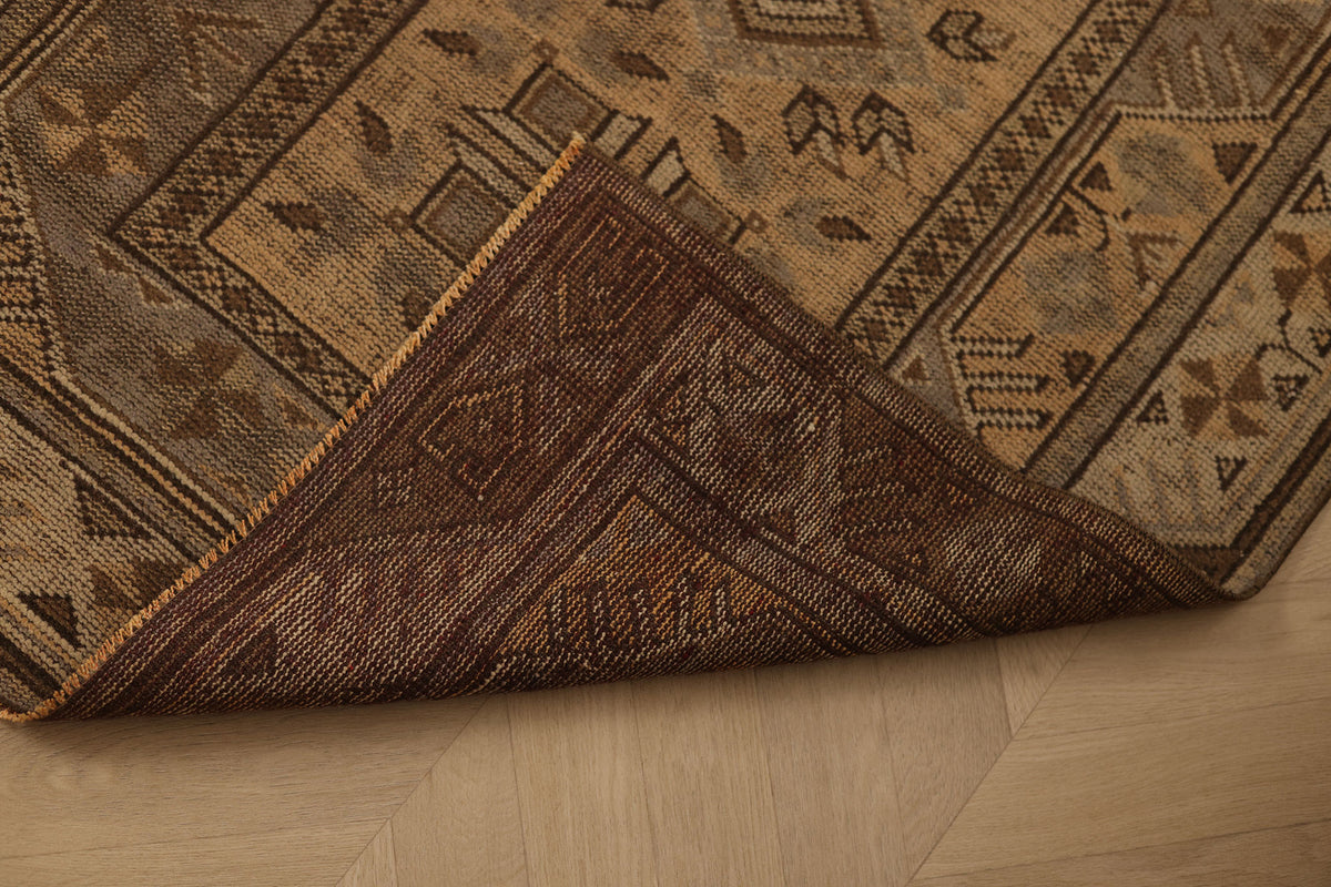 Vintage Muğla Turkish Area Rug 3x5 ft — Brown & Gray Geometric