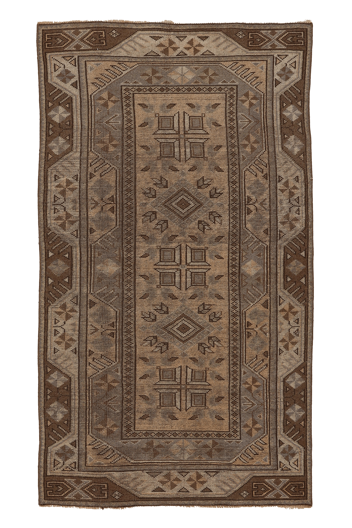 Vintage Muğla Turkish Area Rug 3x5 ft — Brown & Gray Geometric