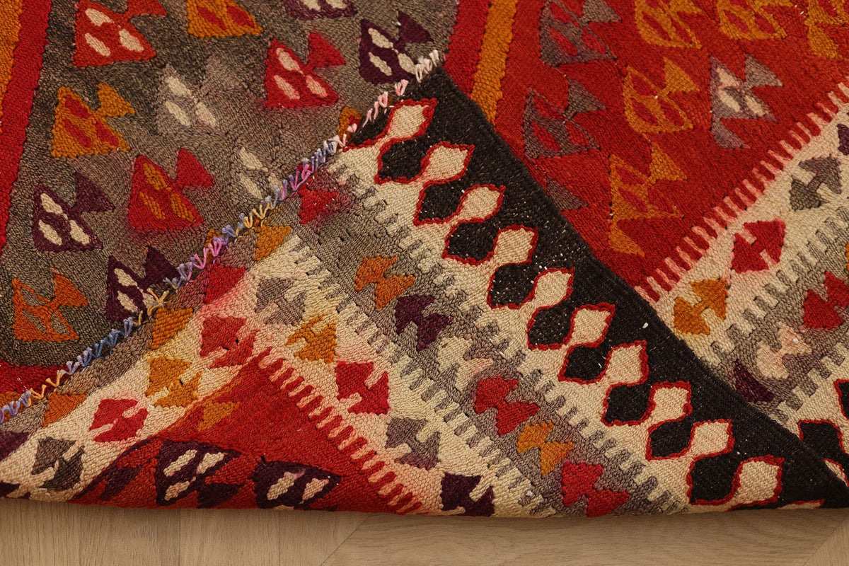 Vintage Southeastern Patchwork Runner Rug 3x10 ft — Red & Brown Geometric