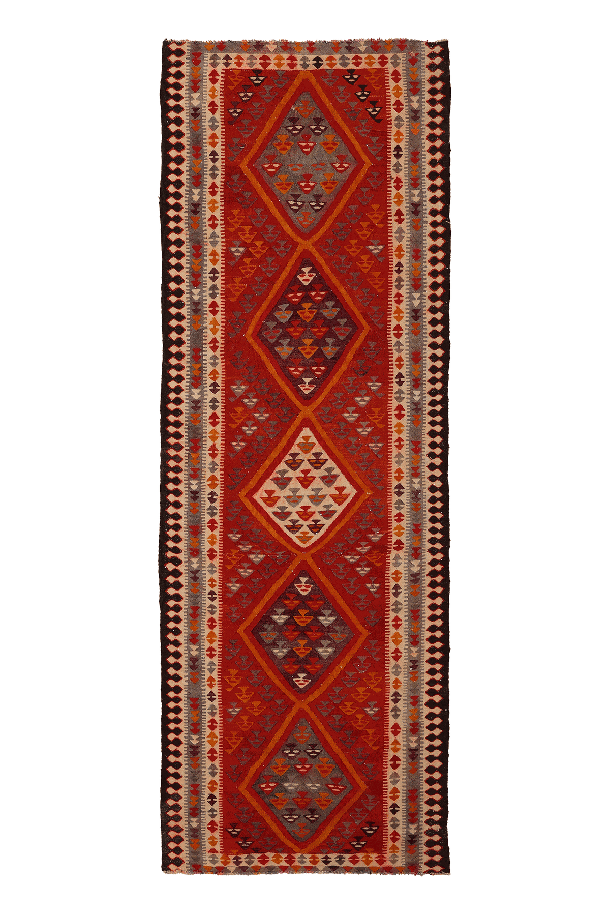 Vintage Southeastern Patchwork Runner Rug 3x10 ft — Red & Brown Geometric