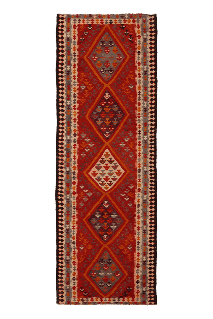 Vintage Southeastern Patchwork Runner Rug 3x10 ft — Red & Brown Geometric