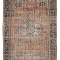 Vintage Manisa Turkish Area Rug 7x9 ft — Orange & Blue Distressed