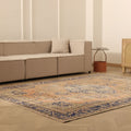 Vintage Manisa Turkish Area Rug 7x9 ft — Orange & Blue Distressed
