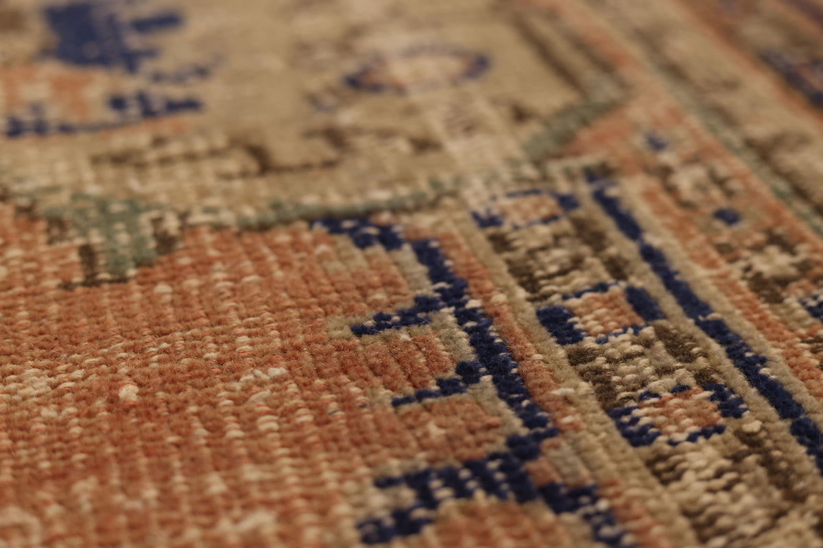 Vintage Manisa Turkish Area Rug 7x9 ft — Orange & Blue Distressed