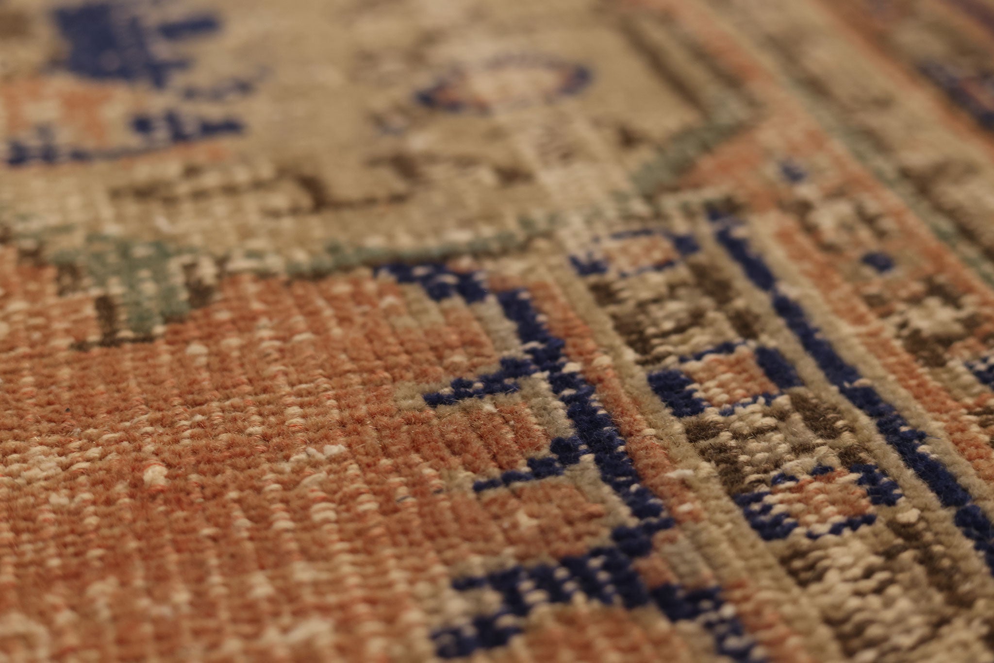 Vintage Manisa Turkish Area Rug 7x9 ft — Orange & Blue Distressed