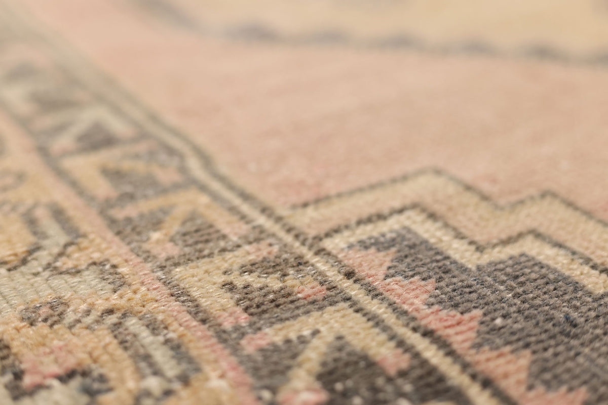 Vintage Kayseri Turkish Runner Rug 4x7 ft — Pink & Brown Geometric