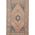 Vintage Kayseri Turkish Runner Rug 4x7 ft — Pink & Brown Geometric