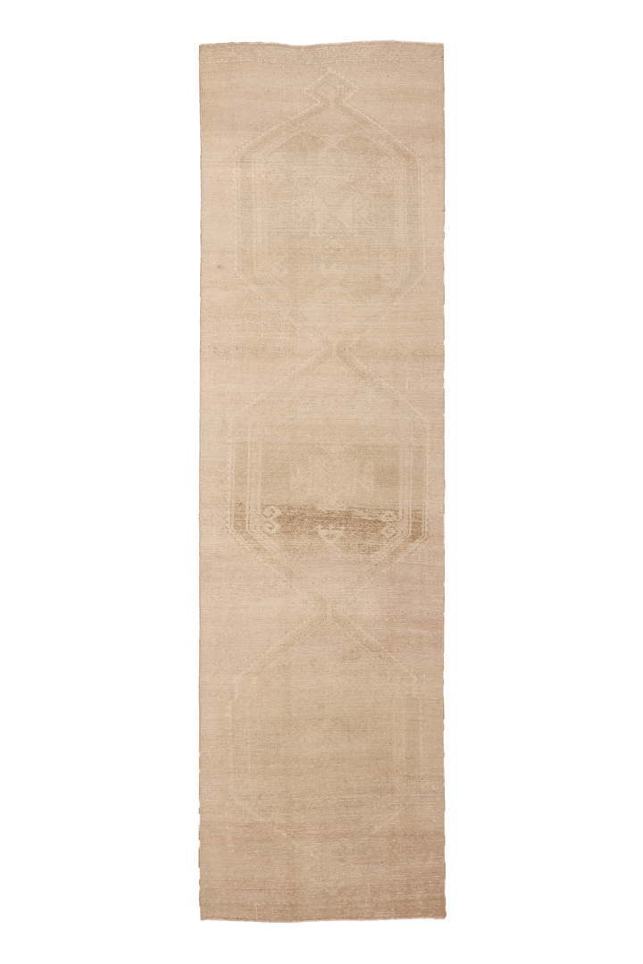 Vintage Malatya Turkish Runner Rug 3x11 ft — Beige Geometric