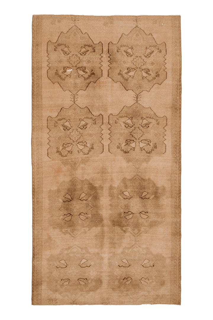 Vintage Sivas Turkish Runner Rug 6x11 ft — Beige & Brown Geometric