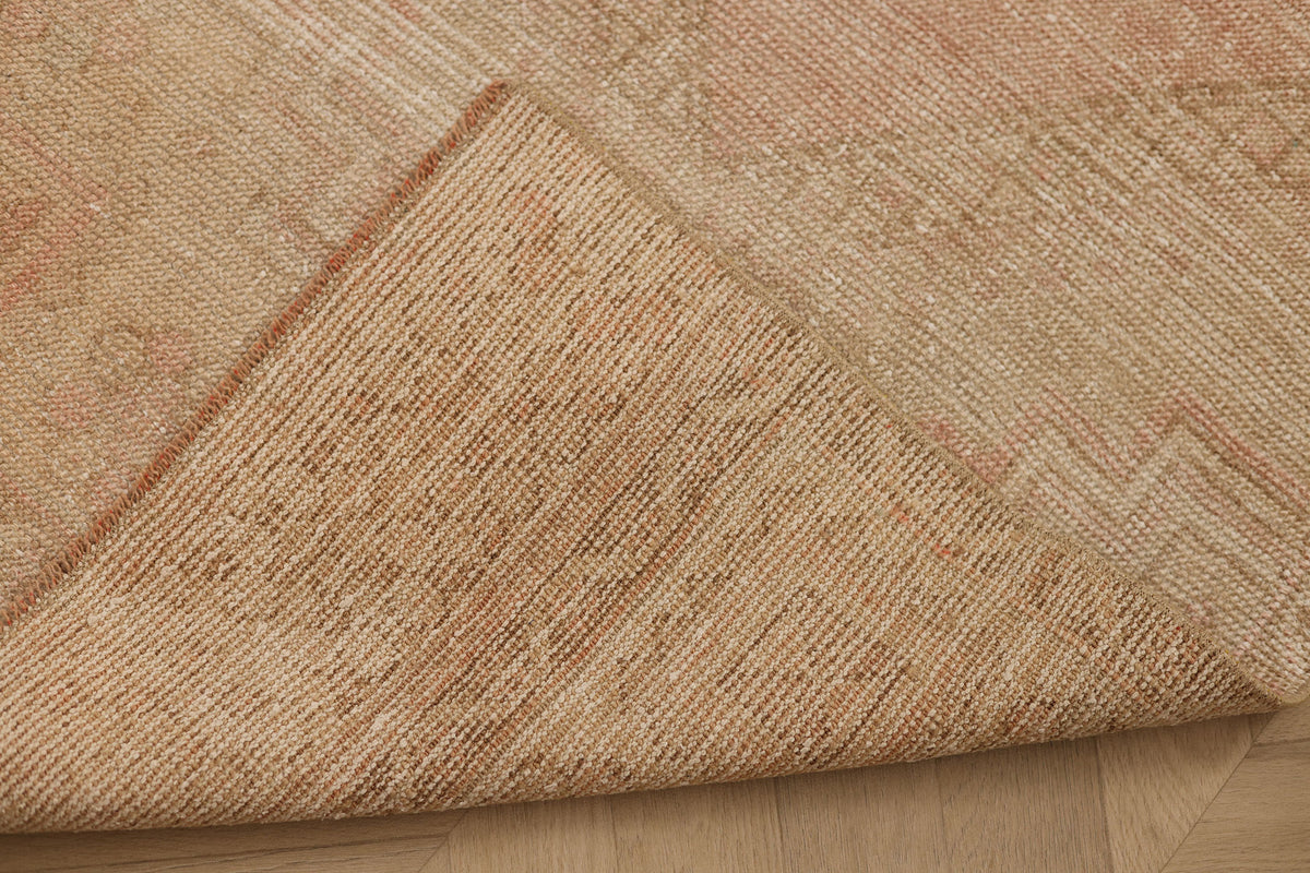 Vintage Malatya Turkish Runner Rug 2x6 ft — Beige & Pink Geometric