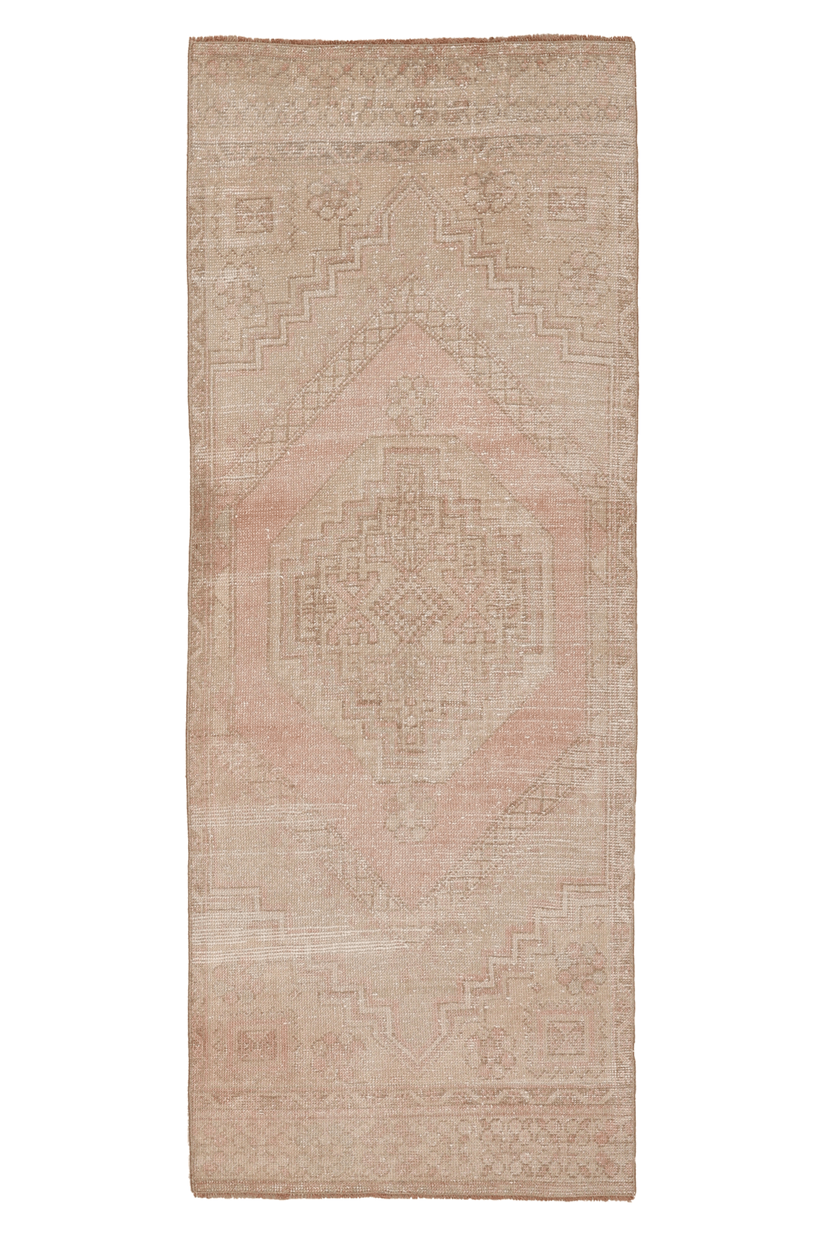 Vintage Malatya Turkish Runner Rug 2x6 ft — Beige & Pink Geometric