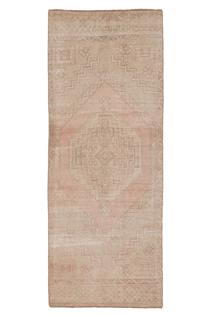 Vintage Malatya Turkish Runner Rug 2x6 ft — Beige & Pink Geometric
