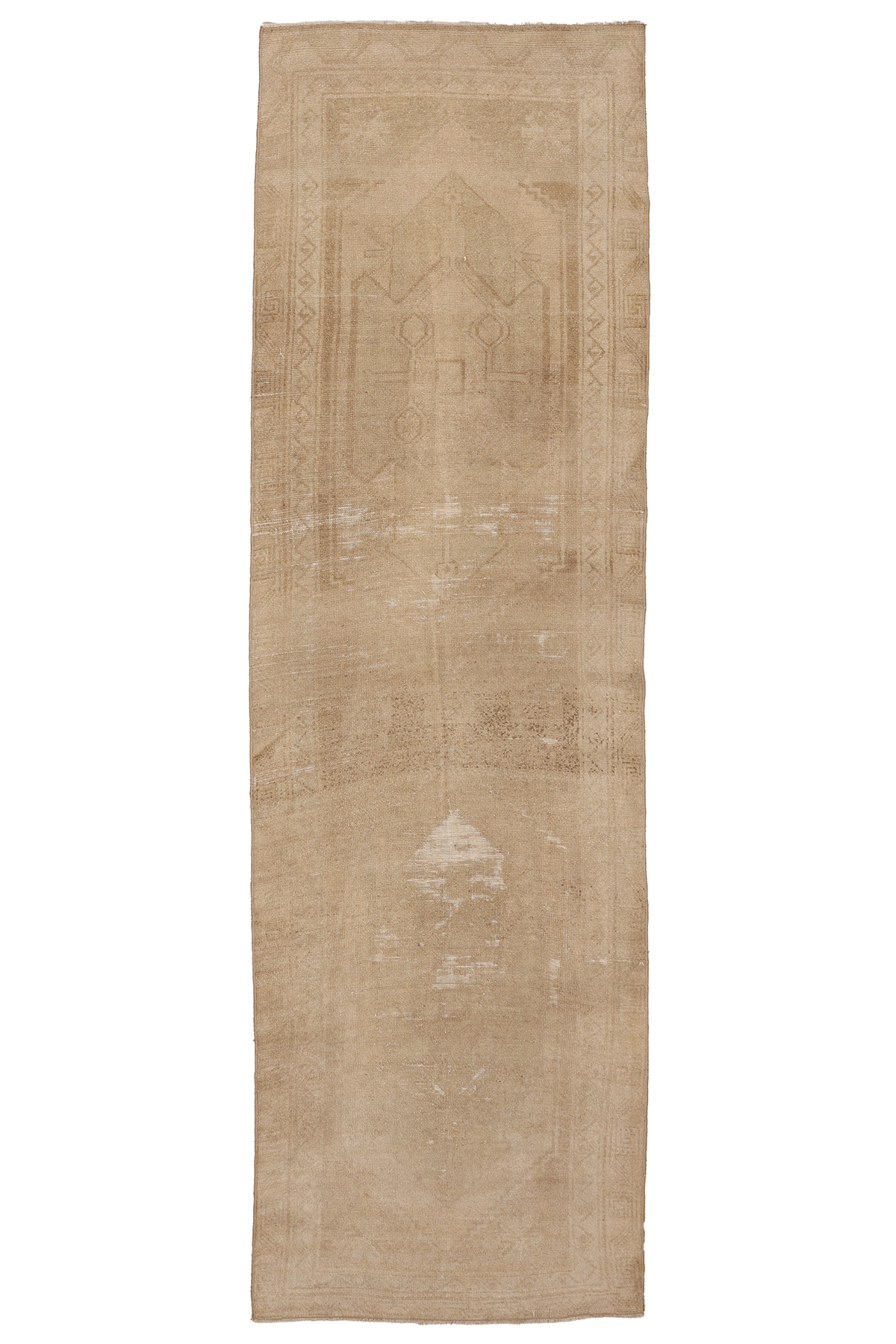 Vintage Malatya Turkish Runner Rug 3x10 ft — Beige & Brown Geometric (No. 63015)