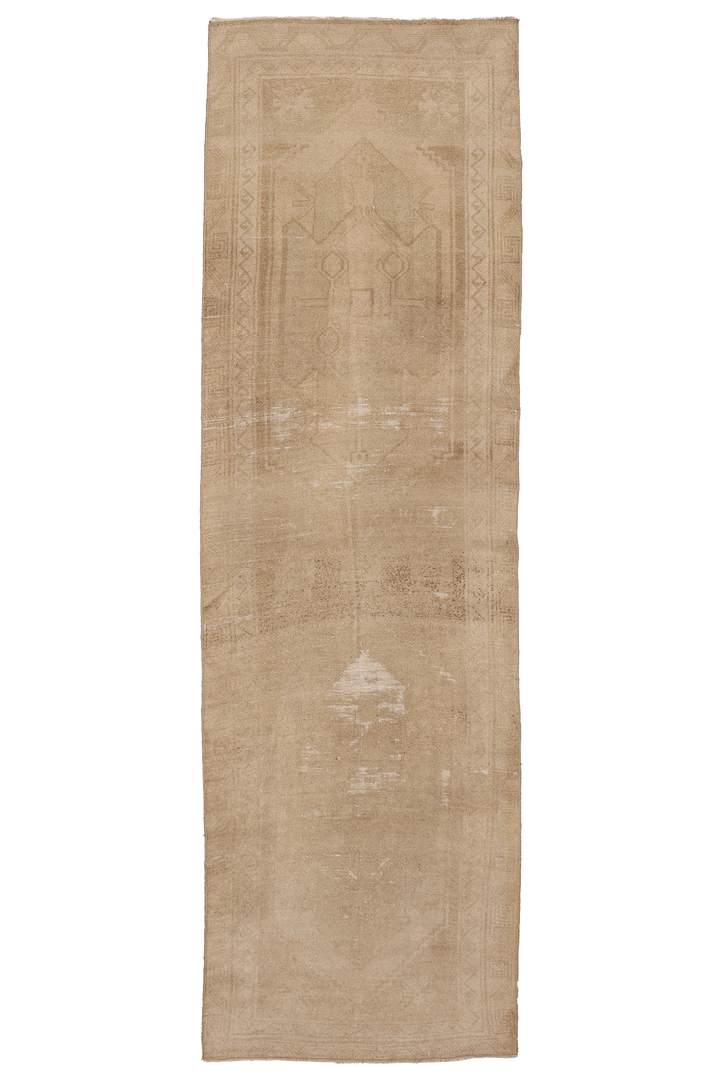 Vintage Malatya Turkish Runner Rug 3x10 ft — Beige & Brown Geometric (No. 63015)
