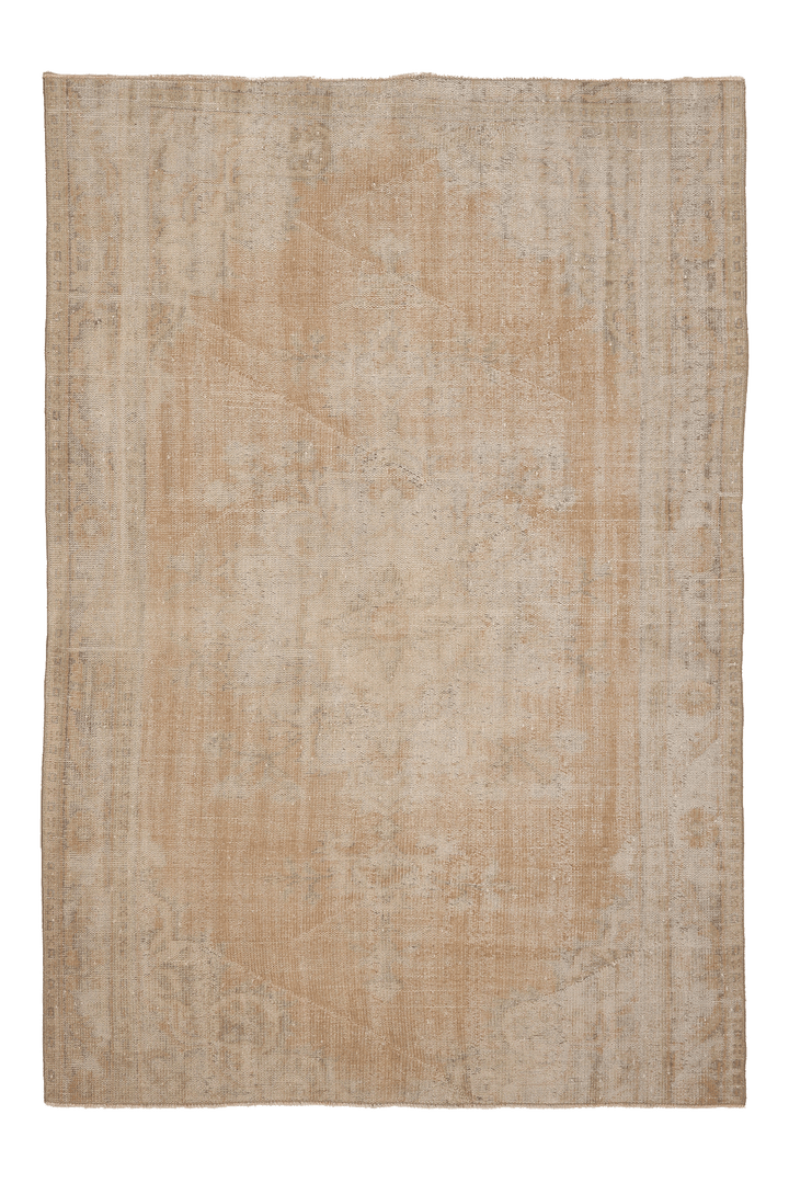 Vintage Manisa Turkish Area Rug 6x9 ft — Beige Distressed