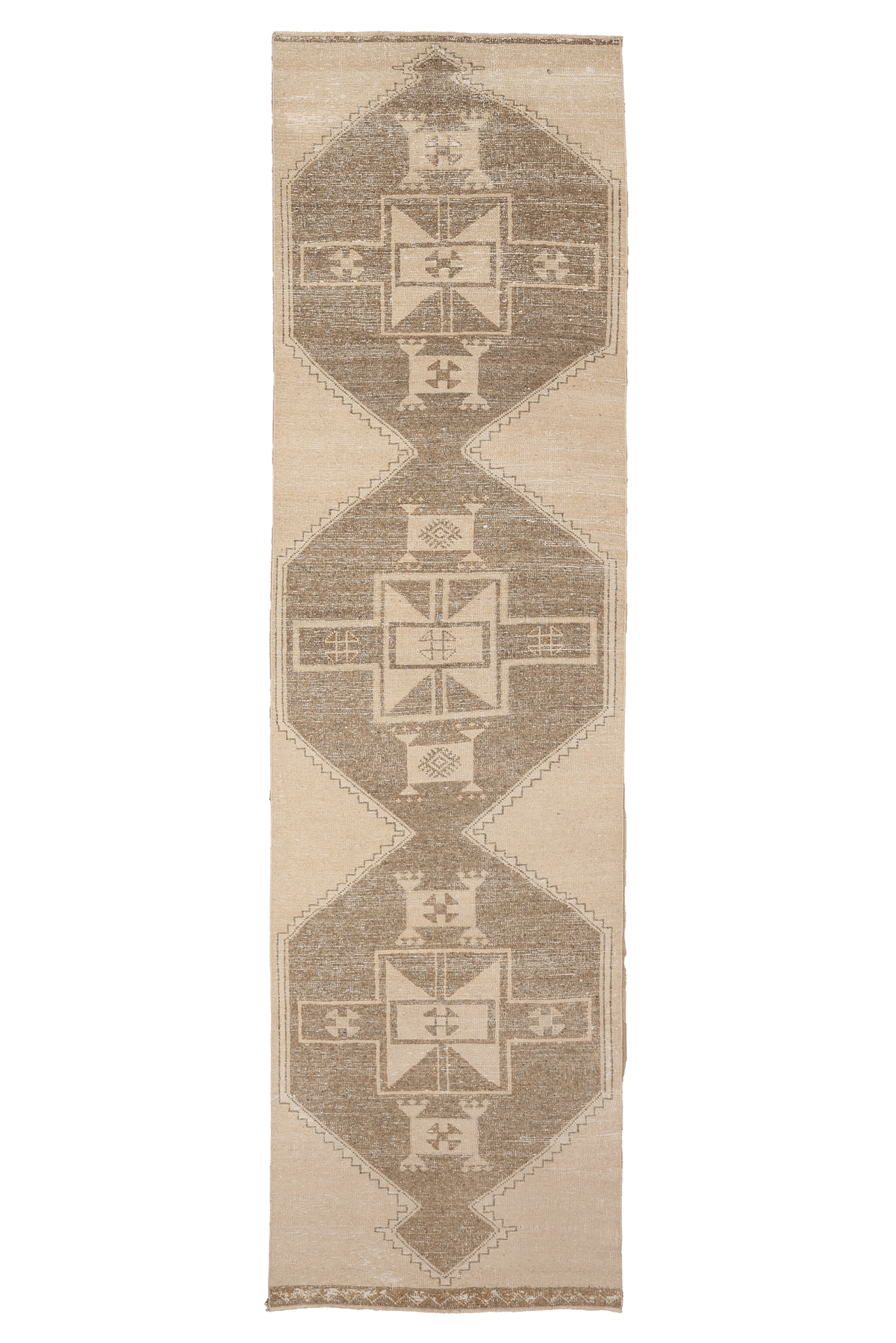 Vintage Malatya Turkish Runner Rug 3x12 ft — Beige & Brown Geometric (No. 63027)