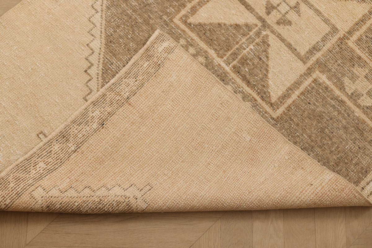 Vintage Malatya Turkish Runner Rug 3x12 ft — Beige & Brown Geometric (No. 63027)