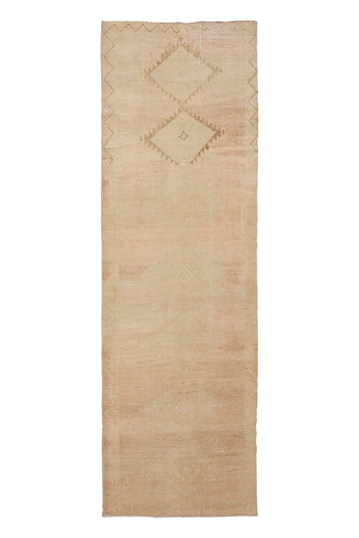 Vintage Malatya Turkish Runner Rug 3x10 ft — Beige Geometric