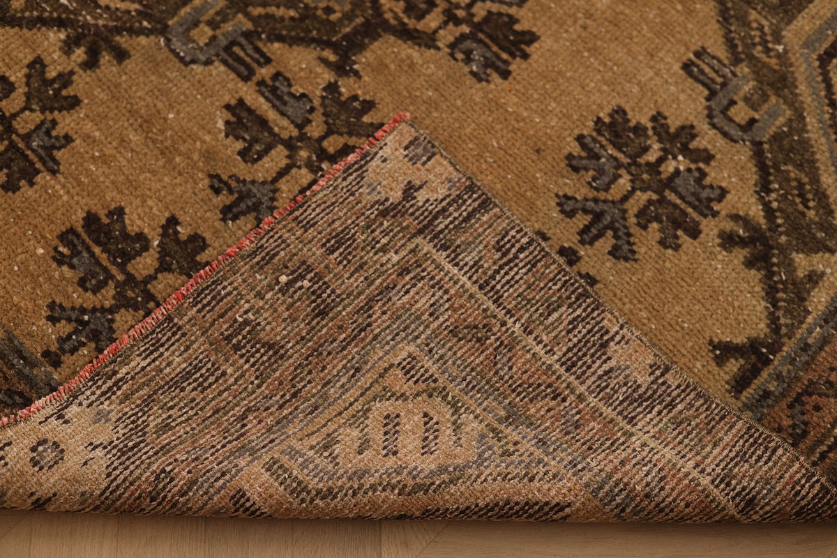 Vintage Kars Turkish Area Rug 6x8 ft — Brown & Blue Geometric