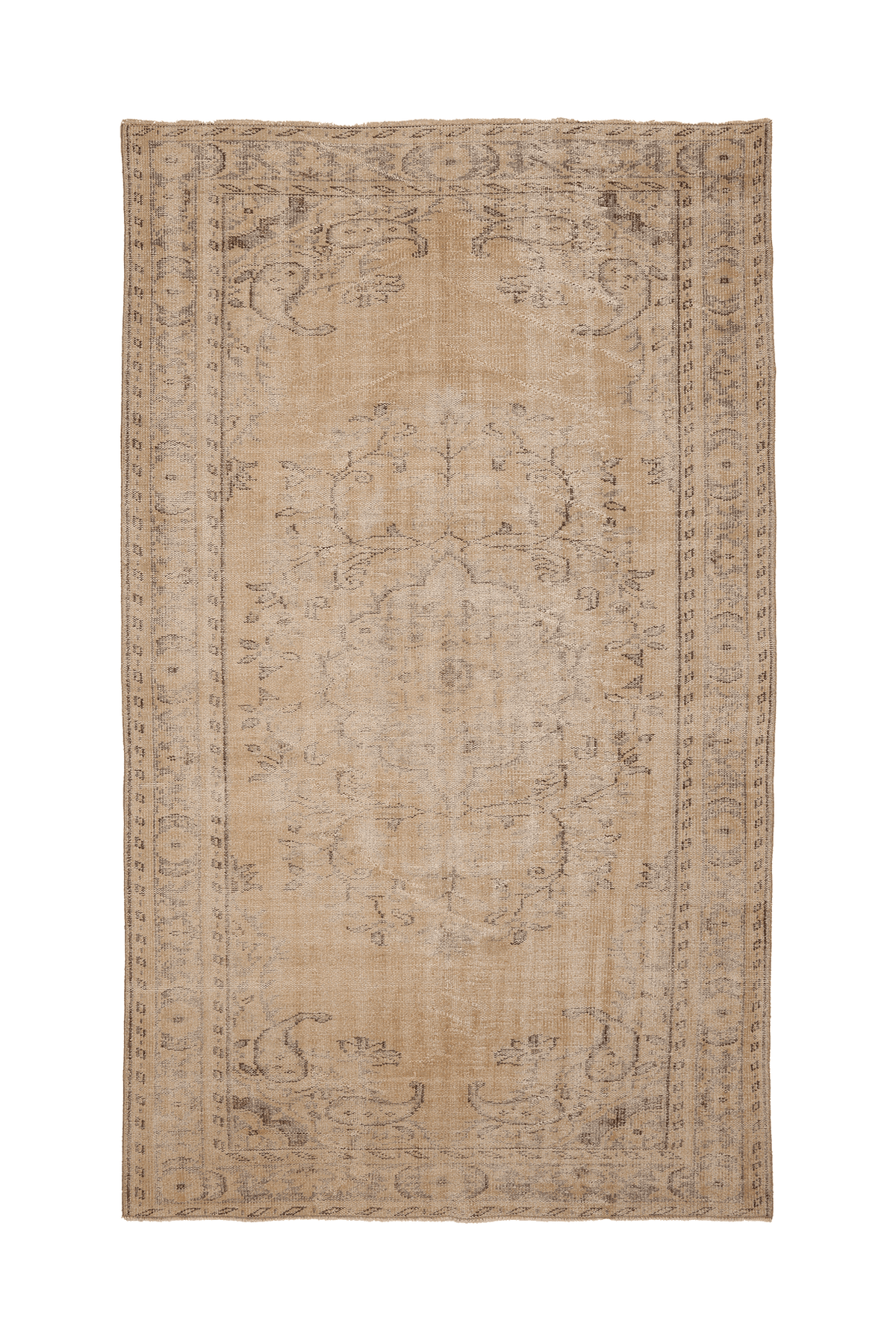 Vintage Manisa Turkish Area Rug 6x10 ft — Beige & Brown Floral