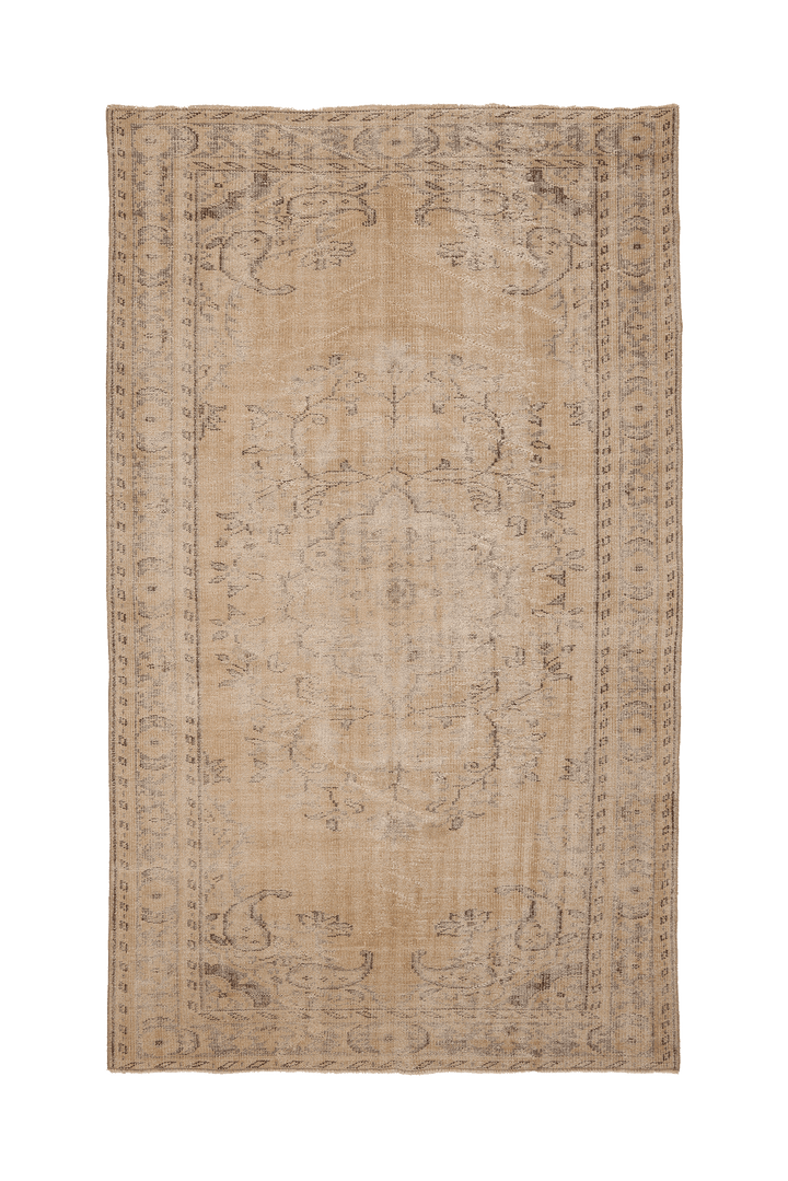 Vintage Manisa Turkish Area Rug 6x10 ft — Beige & Brown Floral