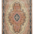 Vintage Isparta Turkish Area Rug 5x8 ft — Beige & Blue Floral (No. 63056)