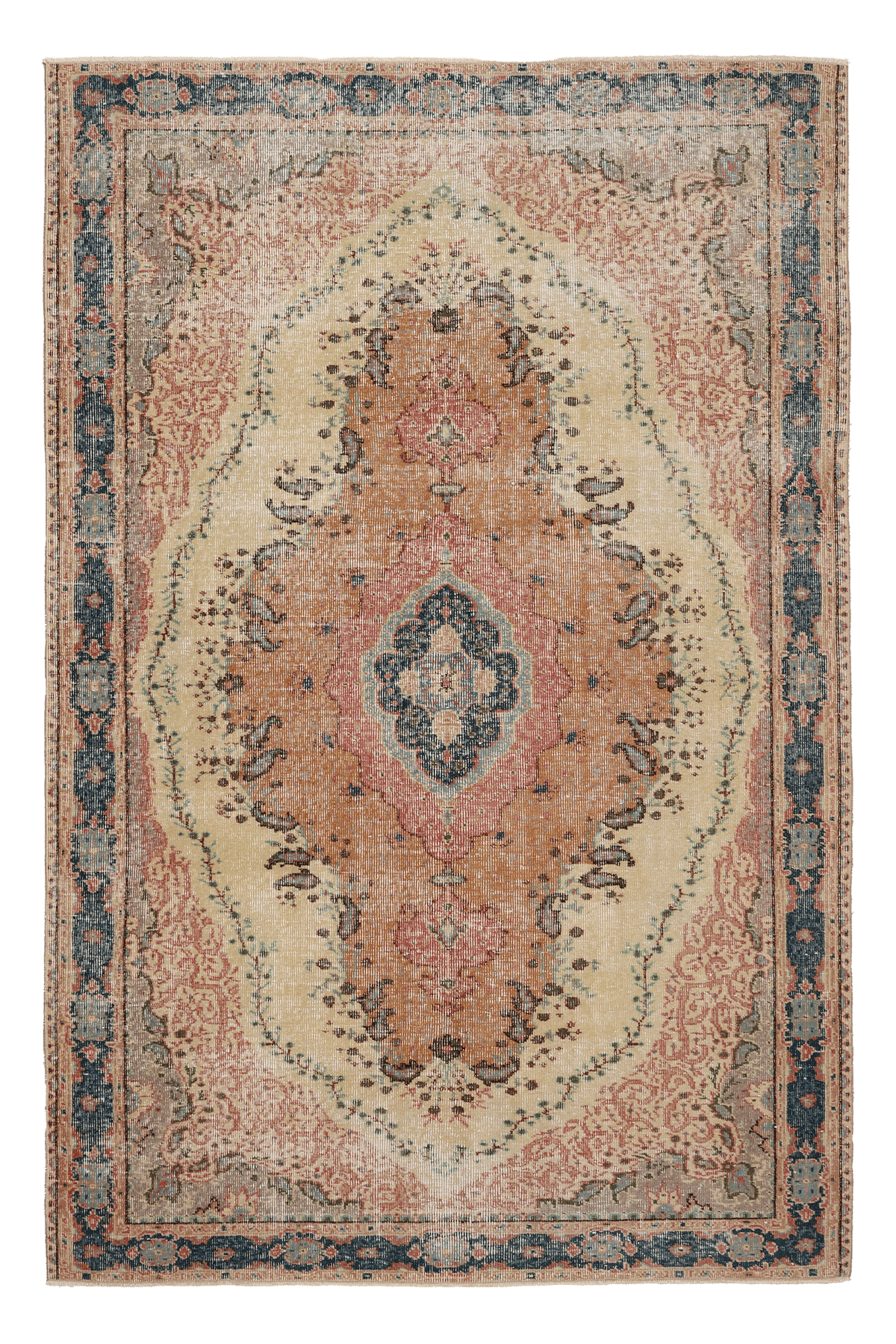 Vintage Isparta Turkish Area Rug 5x8 ft — Beige & Blue Floral (No. 63056)